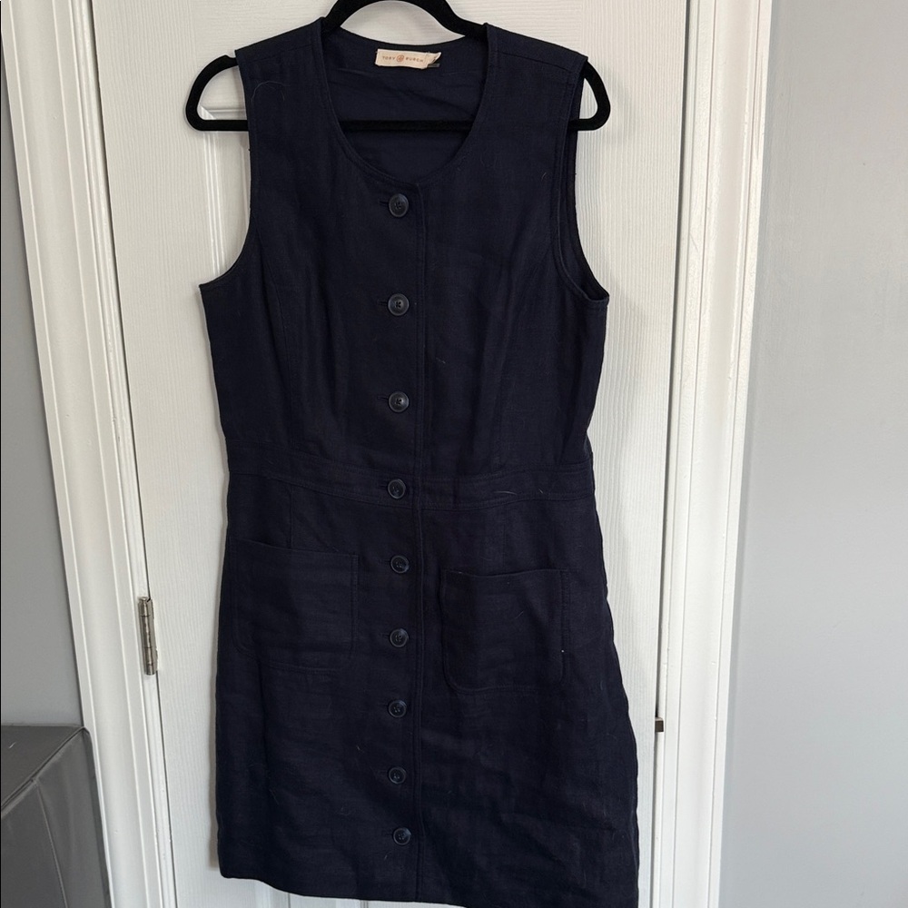 Tory Burch Navy Button-Front Mini Dress